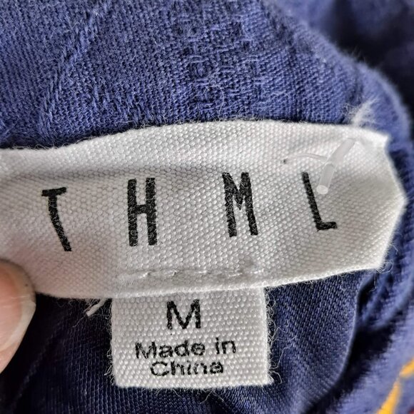 THML Size Medium Blue Cotton Halter Neck Shift Dress Embroidery Detail Boho - Picture 10 of 13